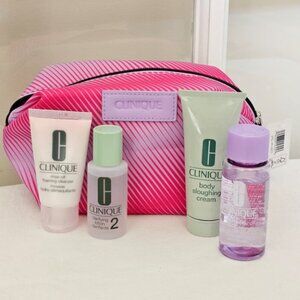 Clinique Cosmetic MakeUp Bag 4 Pc Cleanser Makeup Remover Lotion Kit
